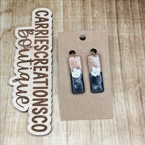 Handmade Pink and Black Flower Drop Earrings